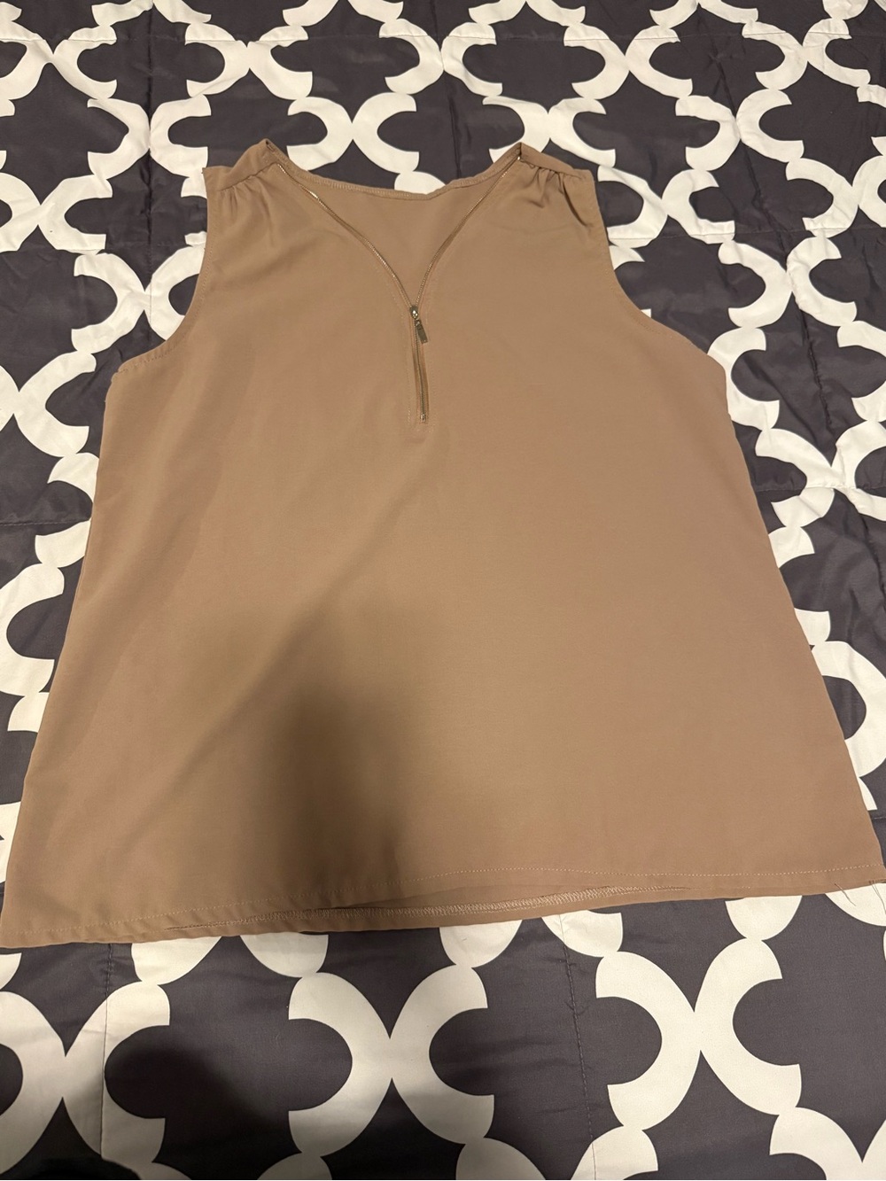 Sleeveless V-Neck Zip Front Women’s Top - Brown